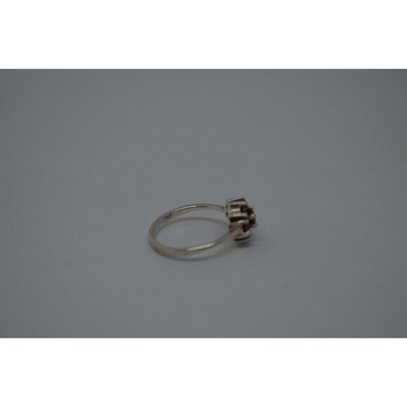 Sterling Silver Ring w Orange Red Stones in Flower Setting Pattern 925 Size 5.75 - Picture 4 of 6